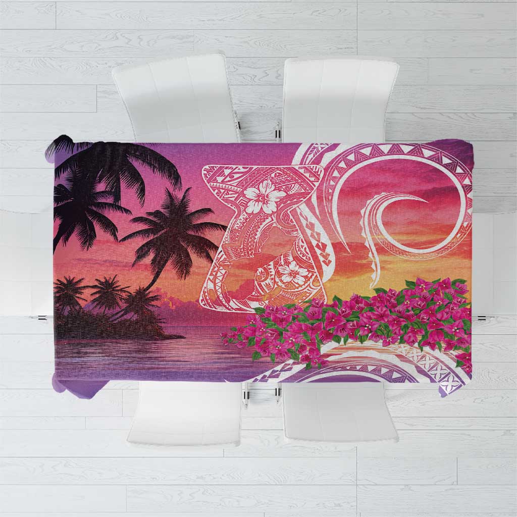 Guam Latte Stone with Map Tablecloth Bougainvillea Beach Sunset