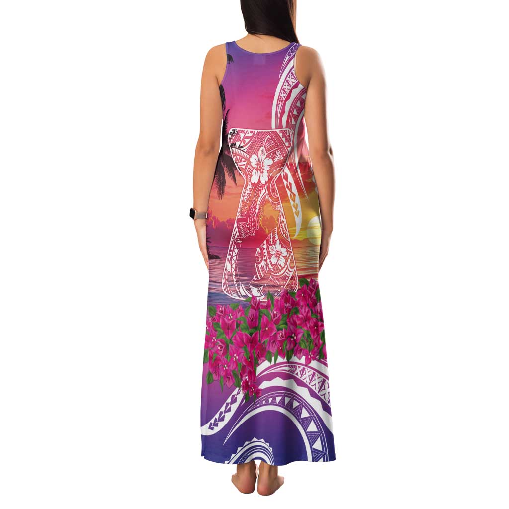 Guam Latte Stone with Map Tank Maxi Dress Bougainvillea Beach Sunset LT9 - Polynesian Pride