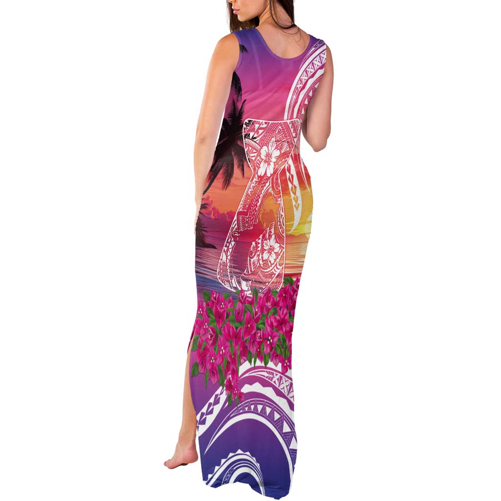 Guam Latte Stone with Map Tank Maxi Dress Bougainvillea Beach Sunset LT9 - Polynesian Pride