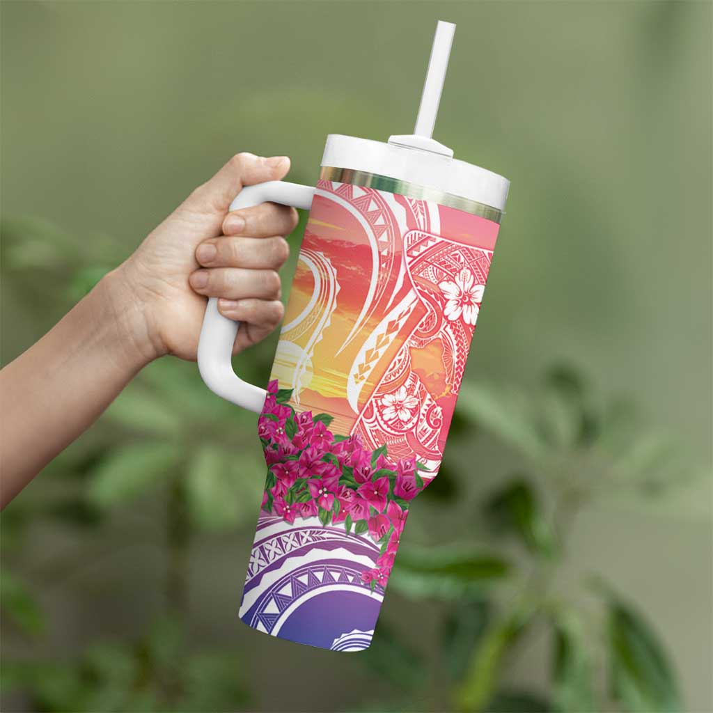 Guam Latte Stone with Map Tumbler With Handle Bougainvillea Beach Sunset LT9 - Polynesian Pride