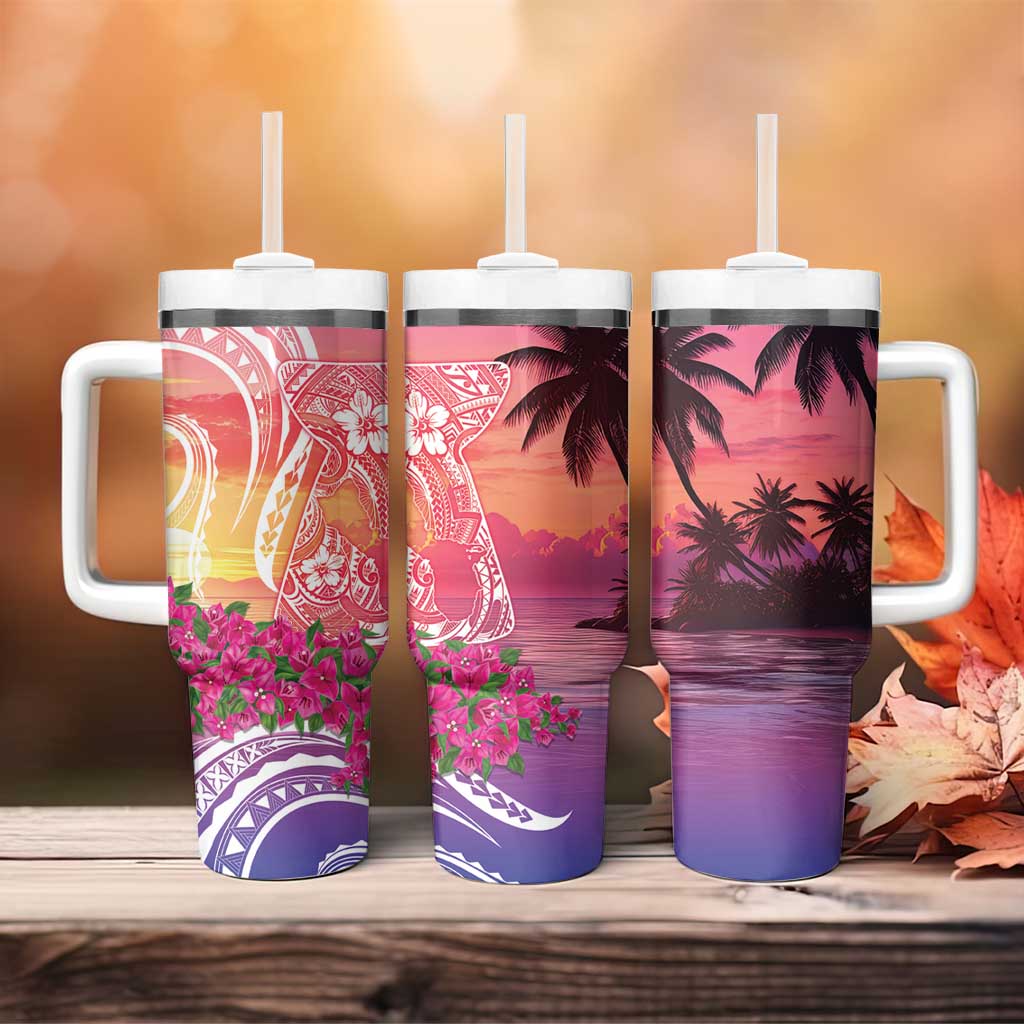 Guam Latte Stone with Map Tumbler With Handle Bougainvillea Beach Sunset LT9 - Polynesian Pride