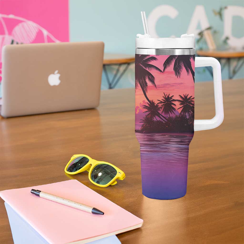 Guam Latte Stone with Map Tumbler With Handle Bougainvillea Beach Sunset LT9 - Polynesian Pride
