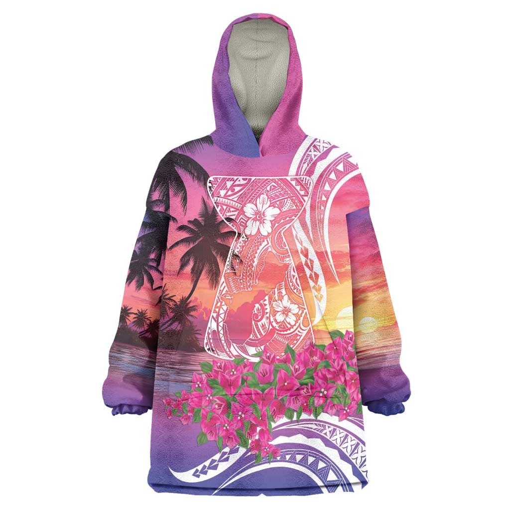 Guam Latte Stone with Map Wearable Blanket Hoodie Bougainvillea Beach Sunset LT9 One Size Sunset - Polynesian Pride
