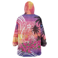 Guam Latte Stone with Map Wearable Blanket Hoodie Bougainvillea Beach Sunset LT9 - Polynesian Pride