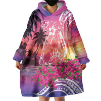 Guam Latte Stone with Map Wearable Blanket Hoodie Bougainvillea Beach Sunset LT9 - Polynesian Pride