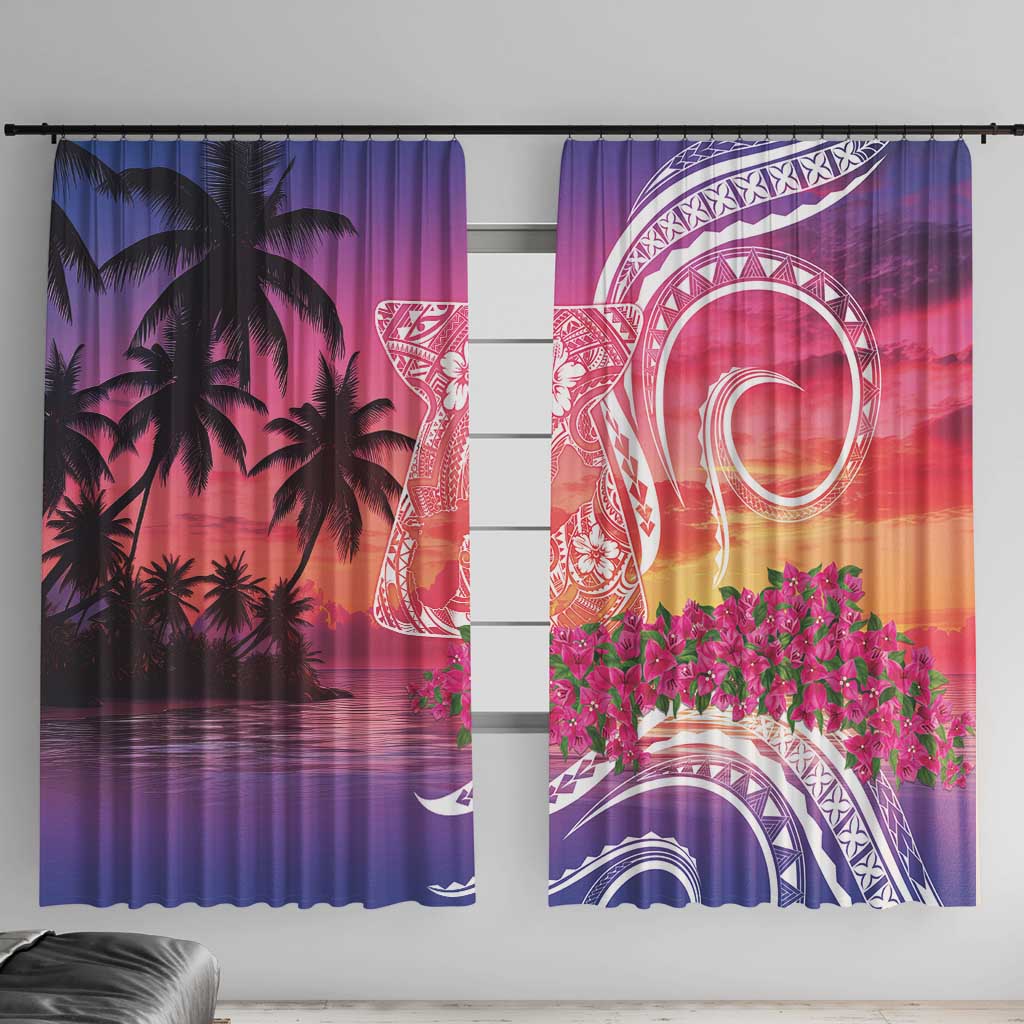 Guam Latte Stone with Map Window Curtain Bougainvillea Beach Sunset LT9 With Hooks Sunset - Polynesian Pride