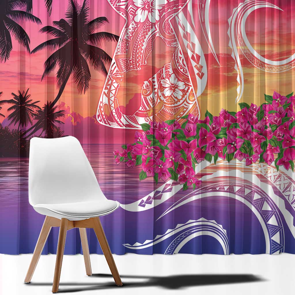 Guam Latte Stone with Map Window Curtain Bougainvillea Beach Sunset LT9 - Polynesian Pride