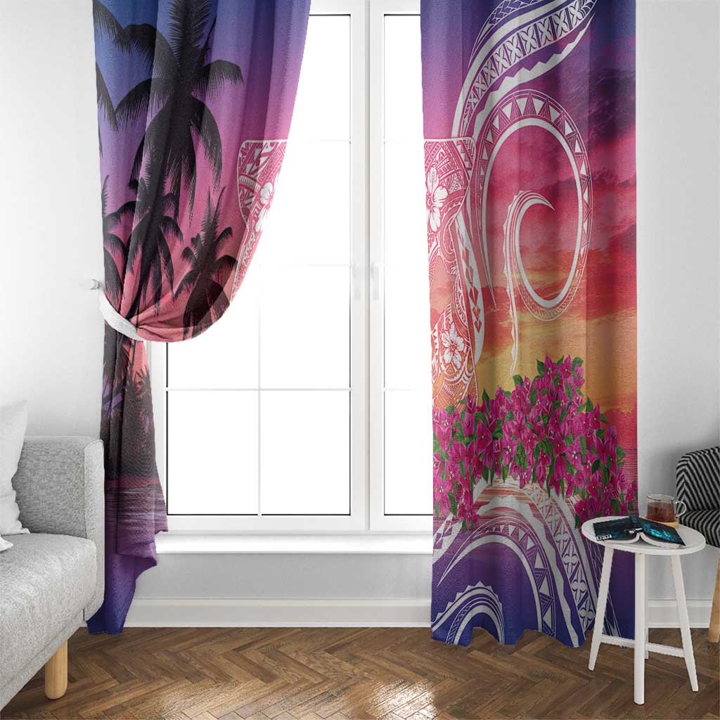 Guam Latte Stone with Map Window Curtain Bougainvillea Beach Sunset LT9 - Polynesian Pride