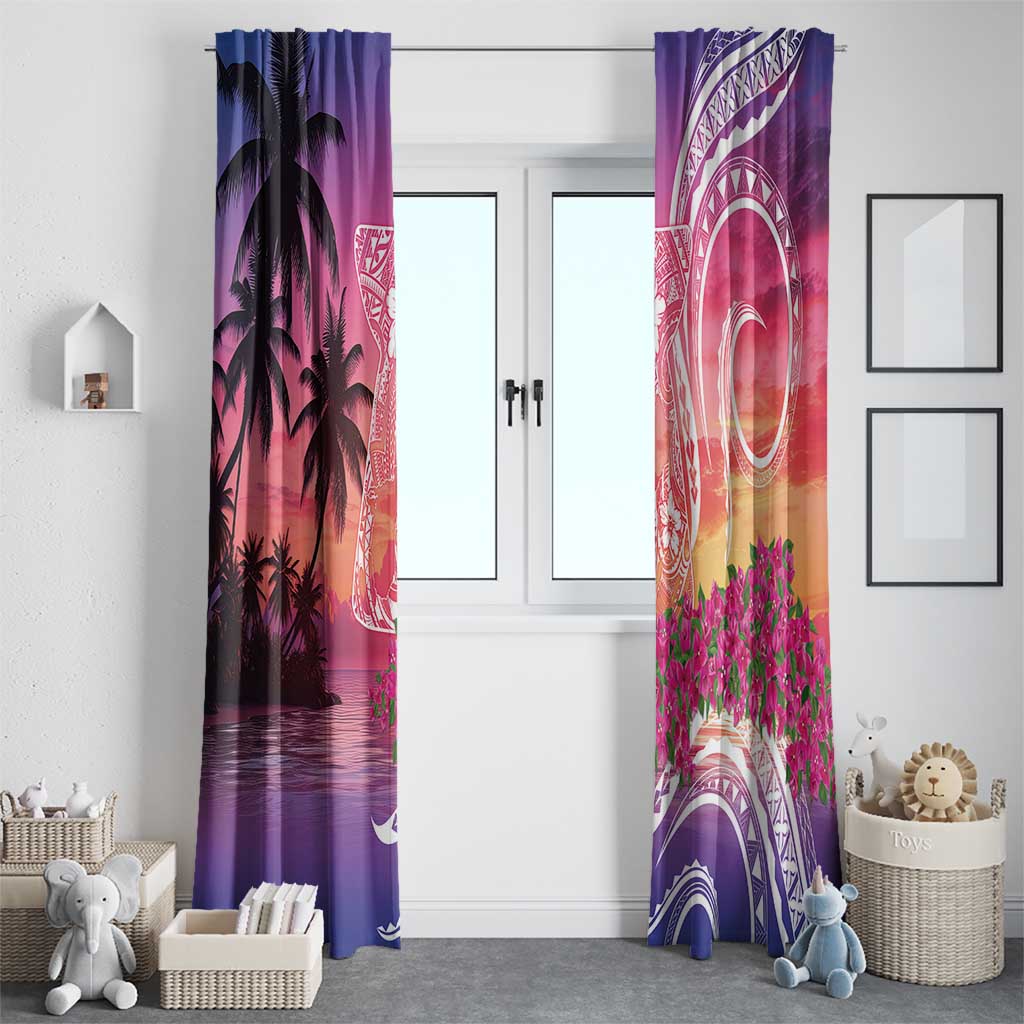 Guam Latte Stone with Map Window Curtain Bougainvillea Beach Sunset LT9 - Polynesian Pride