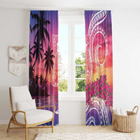 Guam Latte Stone with Map Window Curtain Bougainvillea Beach Sunset LT9 - Polynesian Pride