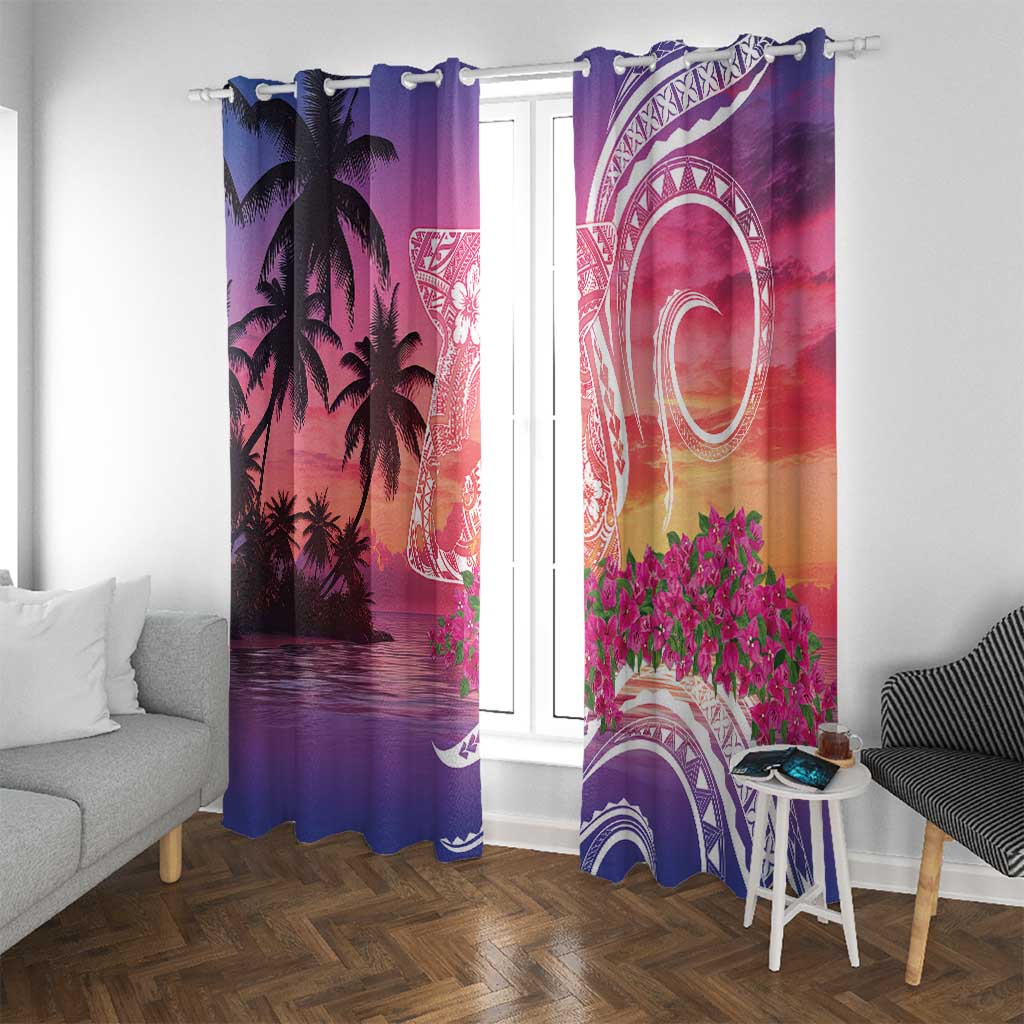 Guam Latte Stone with Map Window Curtain Bougainvillea Beach Sunset LT9 With Grommets Sunset - Polynesian Pride