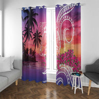 Guam Latte Stone with Map Window Curtain Bougainvillea Beach Sunset LT9 With Grommets Sunset - Polynesian Pride