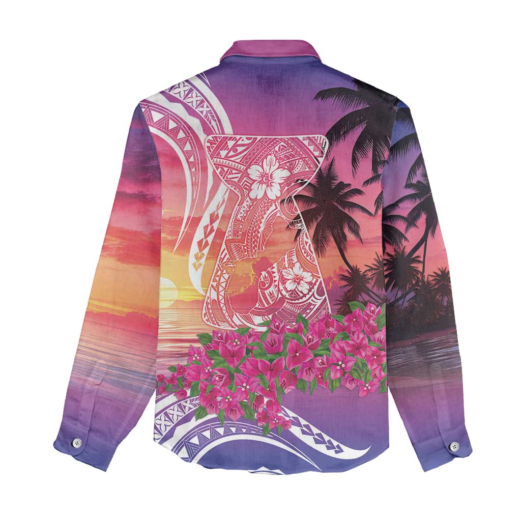 Guam Latte Stone with Map Women Casual Shirt Bougainvillea Beach Sunset LT9 - Polynesian Pride