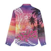 Guam Latte Stone with Map Women Casual Shirt Bougainvillea Beach Sunset LT9 - Polynesian Pride