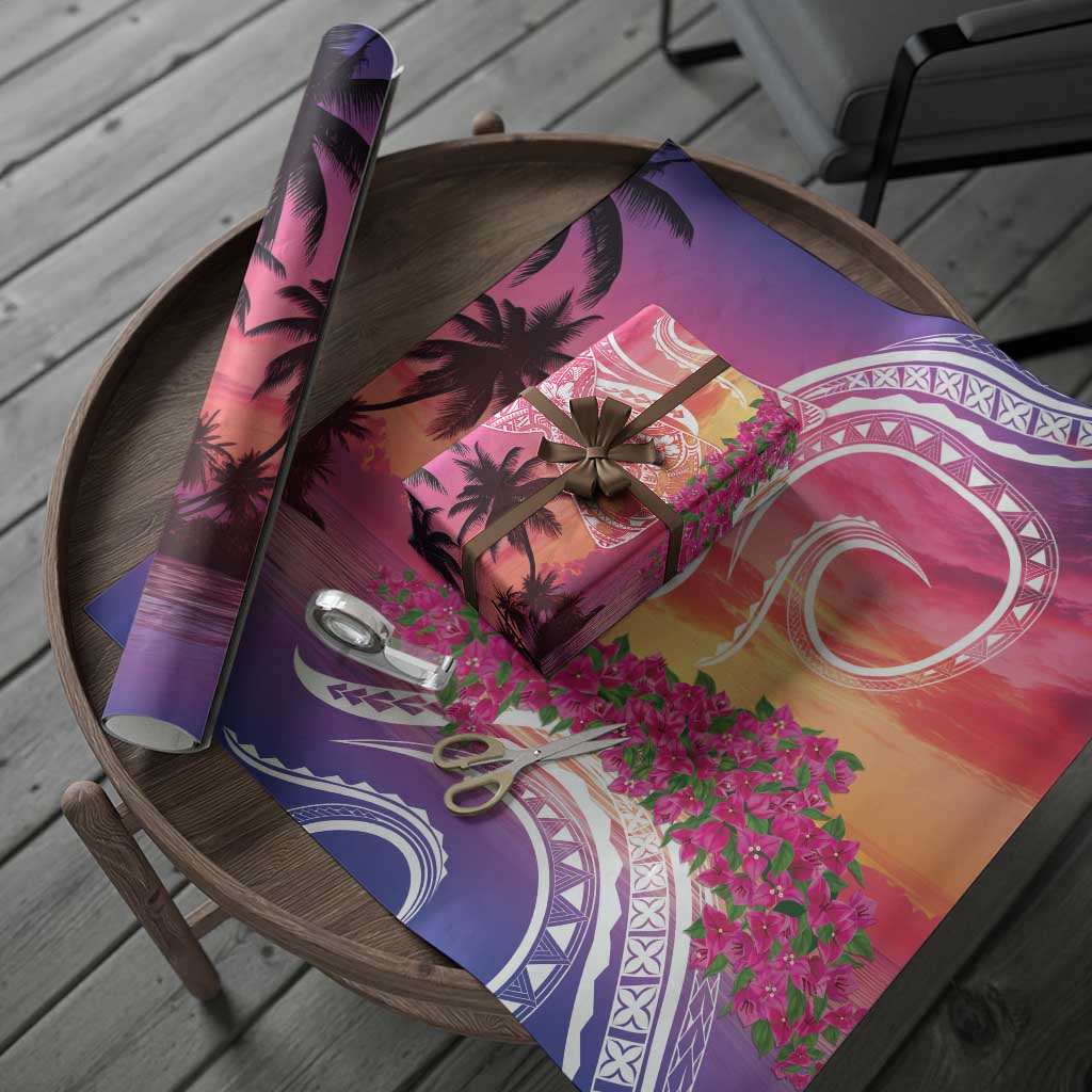 Guam Latte Stone with Map Wrapping Paper Bougainvillea Beach Sunset LT9 - Polynesian Pride