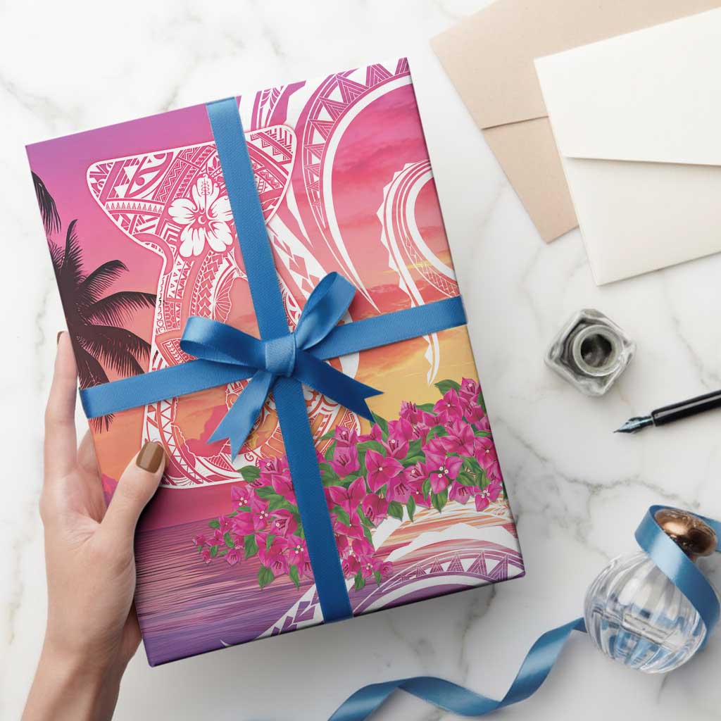 Guam Latte Stone with Map Wrapping Paper Bougainvillea Beach Sunset LT9 - Polynesian Pride