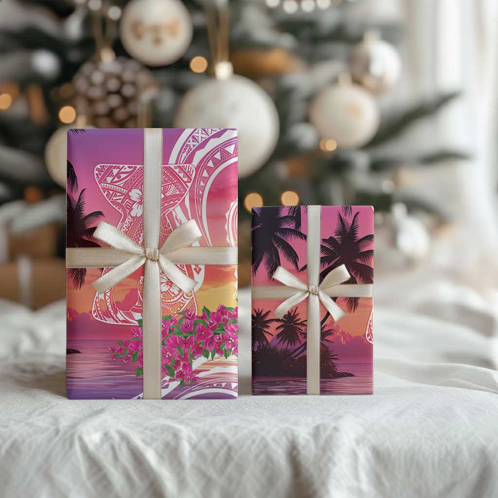 Guam Latte Stone with Map Wrapping Paper Bougainvillea Beach Sunset LT9 - Polynesian Pride