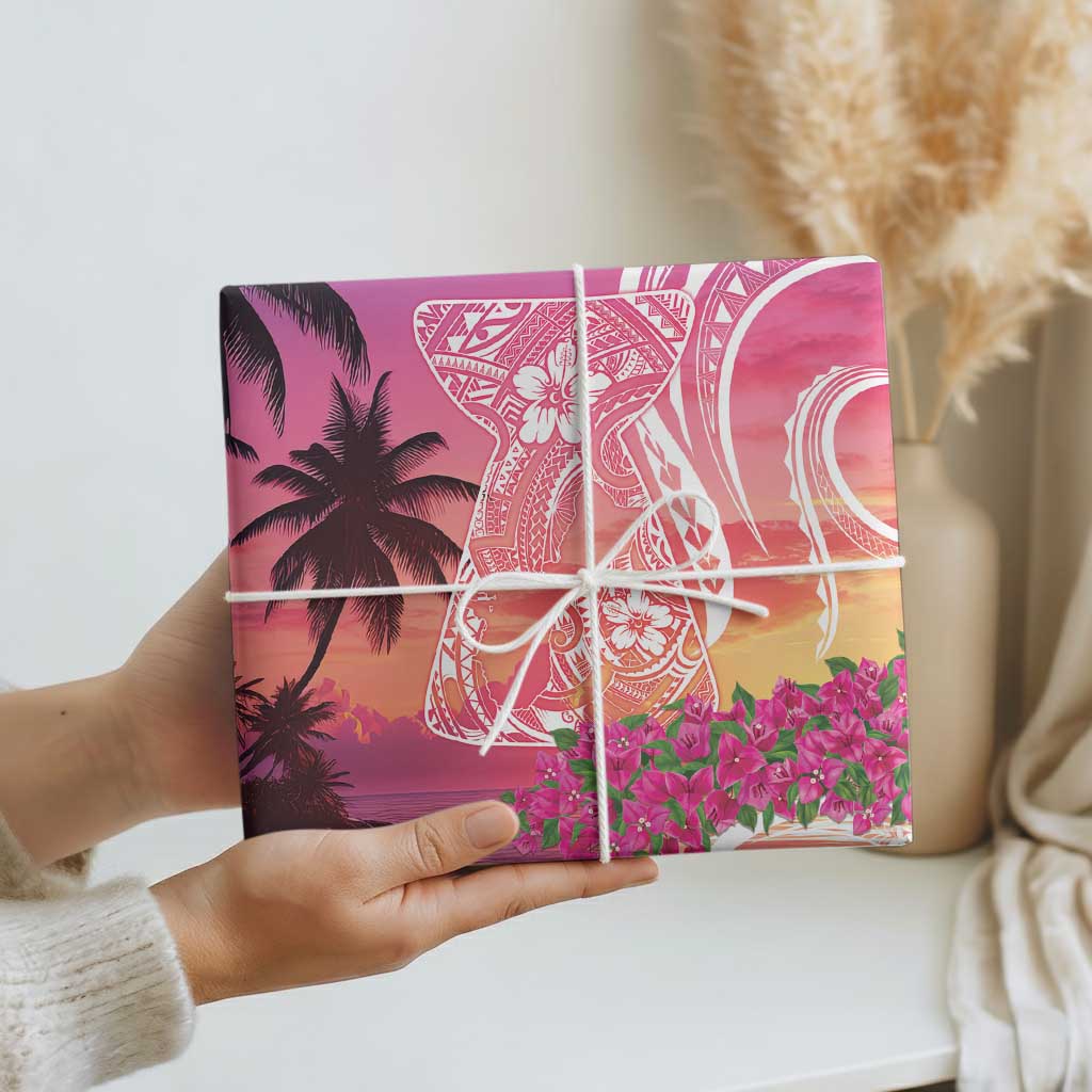 Guam Latte Stone with Map Wrapping Paper Bougainvillea Beach Sunset LT9 - Polynesian Pride