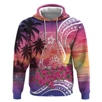 Guam Latte Stone with Map Zip Hoodie Bougainvillea Beach Sunset LT9 Pullover Hoodie Sunset - Polynesian Pride