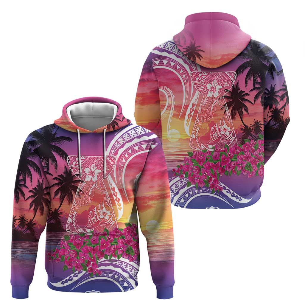 Guam Latte Stone with Map Zip Hoodie Bougainvillea Beach Sunset LT9 - Polynesian Pride