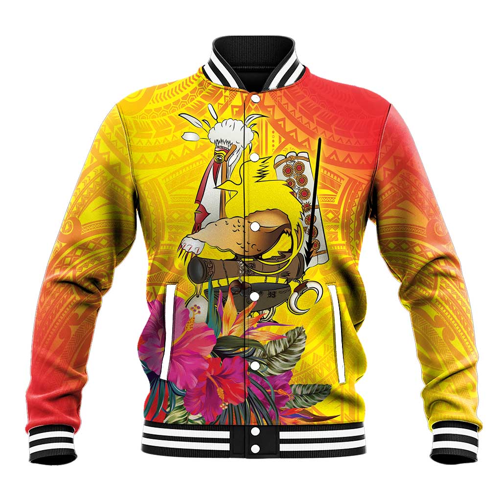Papua New Guinea Cultural Tropical Flowers Baseball Jacket LT9 Unisex Gold - Polynesian Pride