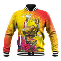 Papua New Guinea Cultural Tropical Flowers Baseball Jacket LT9 Unisex Gold - Polynesian Pride