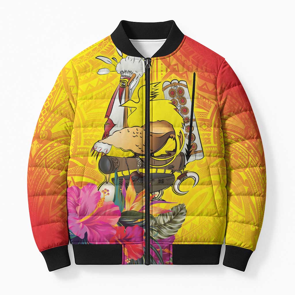 Papua New Guinea Cultural Tropical Flowers Bomber Puffer Jacket LT9 Unisex Gold - Polynesian Pride