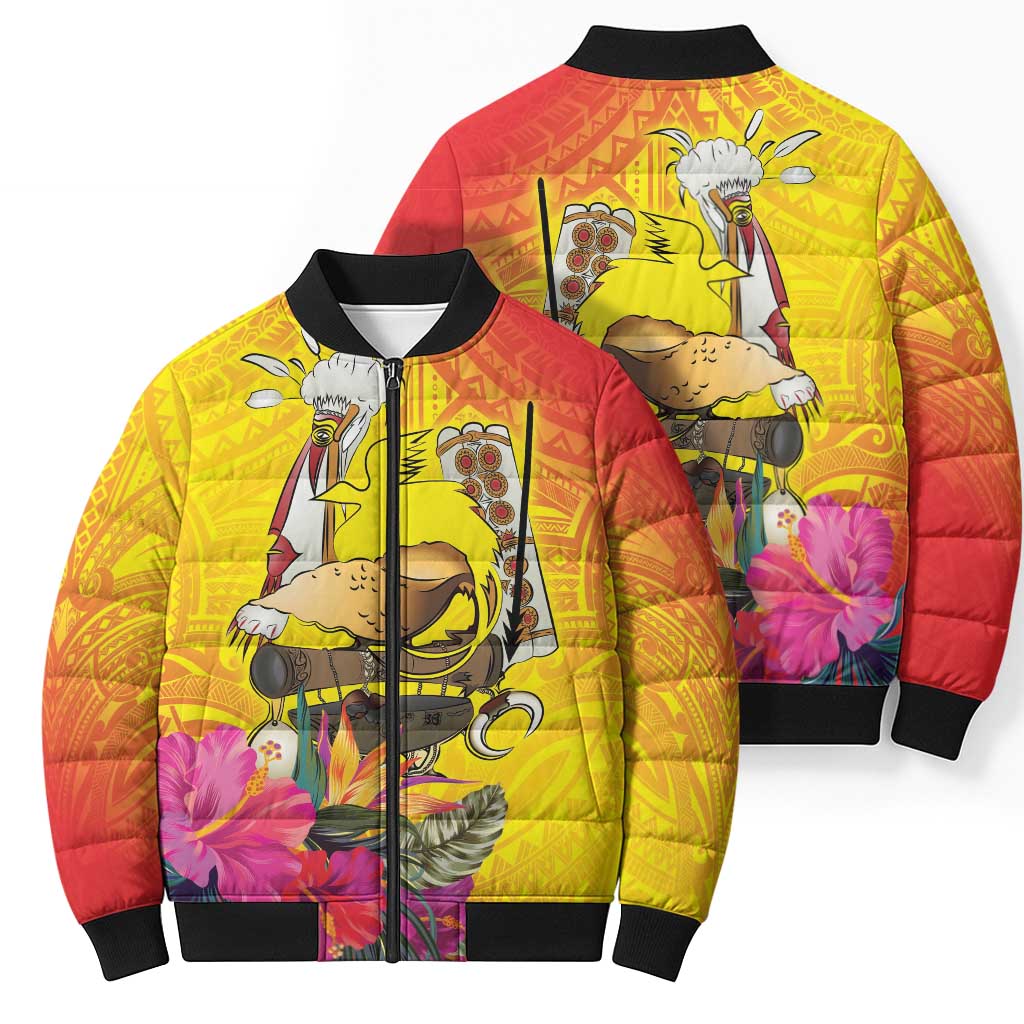 Papua New Guinea Cultural Tropical Flowers Bomber Puffer Jacket LT9 - Polynesian Pride