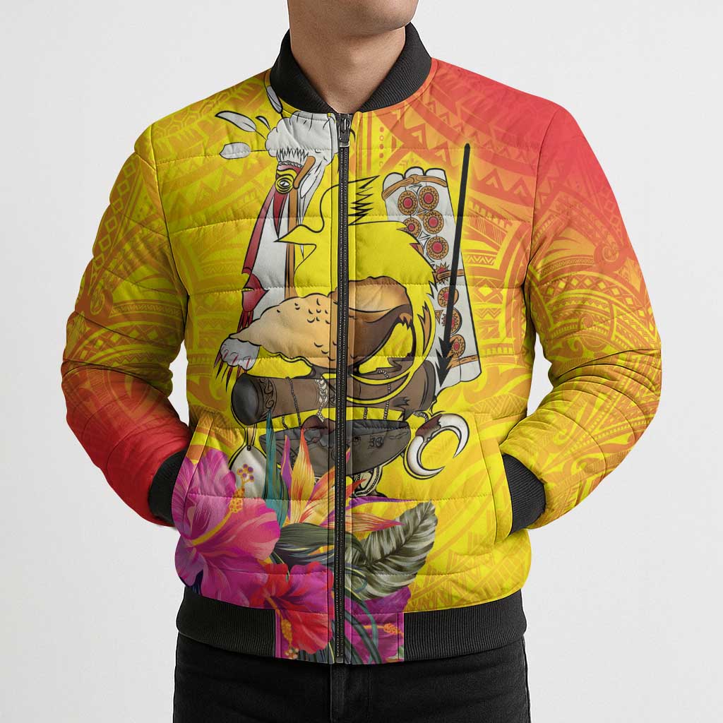 Papua New Guinea Cultural Tropical Flowers Bomber Puffer Jacket LT9 - Polynesian Pride