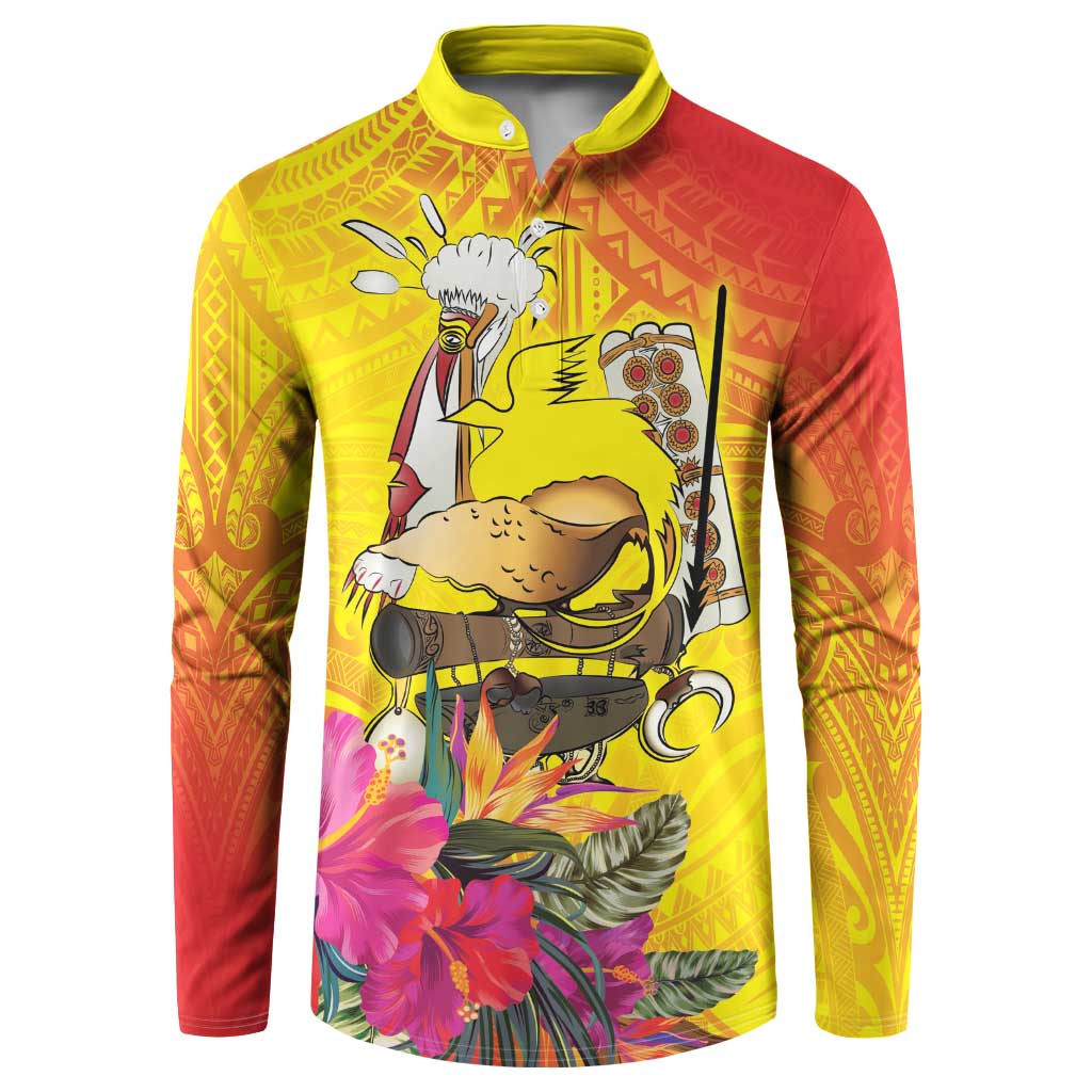 Papua New Guinea Cultural Tropical Flowers Button Sweatshirt LT9 Gold - Polynesian Pride
