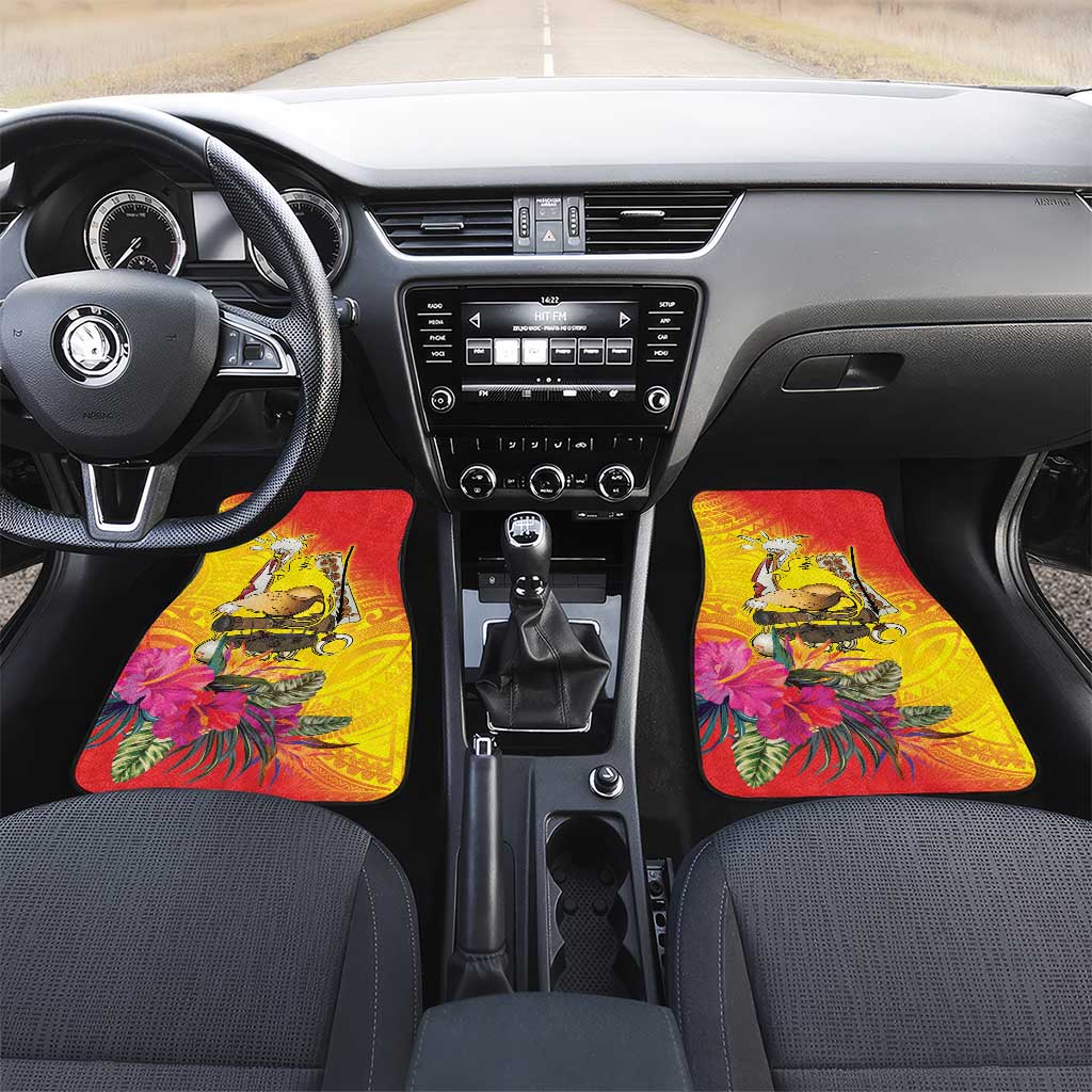 Papua New Guinea Cultural Tropical Flowers Car Mats LT9 Set 2pcs - Front Gold - Polynesian Pride
