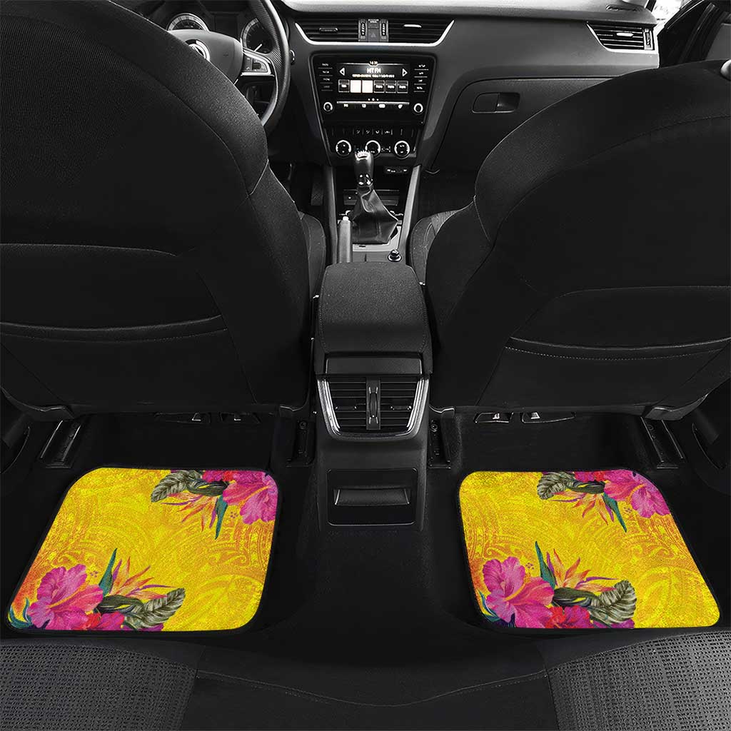 Papua New Guinea Cultural Tropical Flowers Car Mats LT9 Set 2pcs - Back Gold - Polynesian Pride