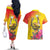 Papua New Guinea Cultural Tropical Flowers Couples Matching Off The Shoulder Long Sleeve Dress and Hawaiian Shirt