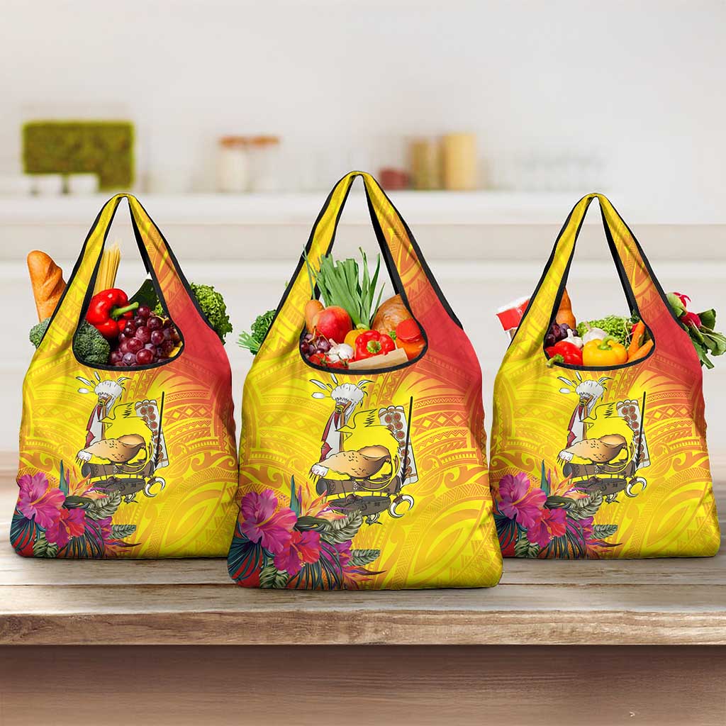 Papua New Guinea Cultural Tropical Flowers Grocery Bag LT9 3-pack One Size Gold - Polynesian Pride