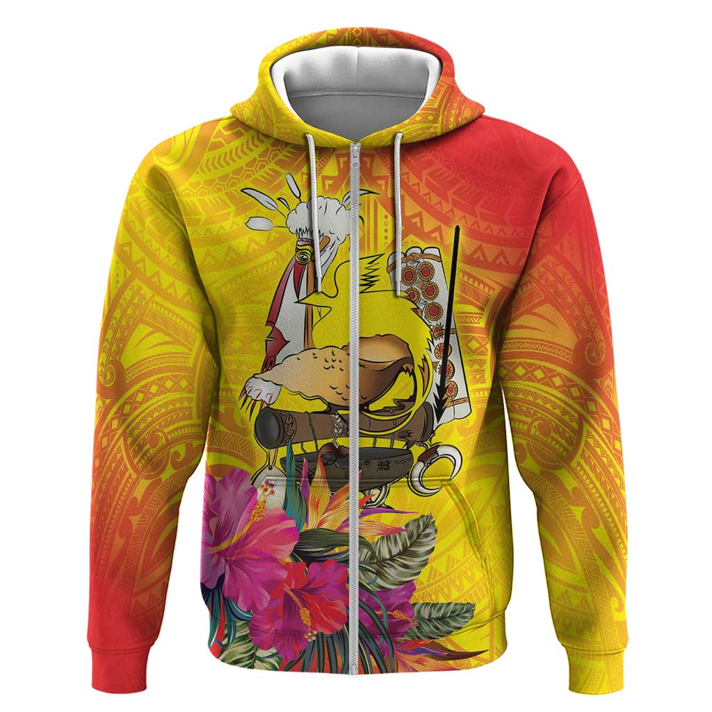Papua New Guinea Cultural Tropical Flowers Hoodie LT9 Zip Hoodie Gold - Polynesian Pride