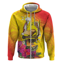 Papua New Guinea Cultural Tropical Flowers Hoodie LT9 Zip Hoodie Gold - Polynesian Pride