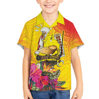 Papua New Guinea Cultural Tropical Flowers Kid Hawaiian Shirt LT9 Kid Gold - Polynesian Pride