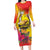 Papua New Guinea Cultural Tropical Flowers Long Sleeve Bodycon Dress