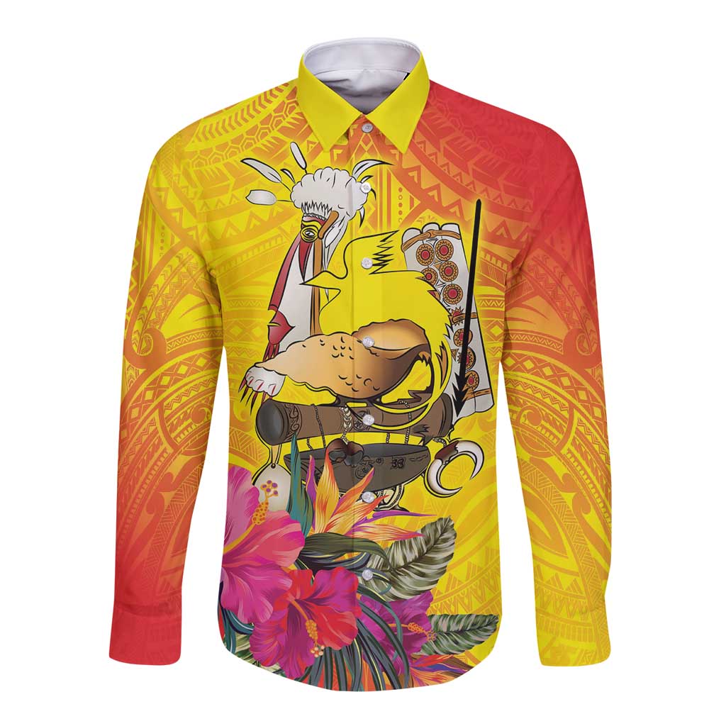 Papua New Guinea Cultural Tropical Flowers Long Sleeve Button Shirt LT9 Unisex Gold - Polynesian Pride