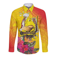 Papua New Guinea Cultural Tropical Flowers Long Sleeve Button Shirt LT9 Unisex Gold - Polynesian Pride