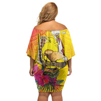 Papua New Guinea Cultural Tropical Flowers Off Shoulder Short Dress LT9 - Polynesian Pride