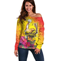 Papua New Guinea Cultural Tropical Flowers Off Shoulder Sweater LT9 Women Gold - Polynesian Pride