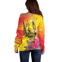 Papua New Guinea Cultural Tropical Flowers Off Shoulder Sweater LT9 - Polynesian Pride