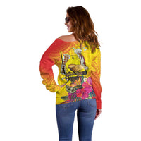 Papua New Guinea Cultural Tropical Flowers Off Shoulder Sweater LT9 - Polynesian Pride