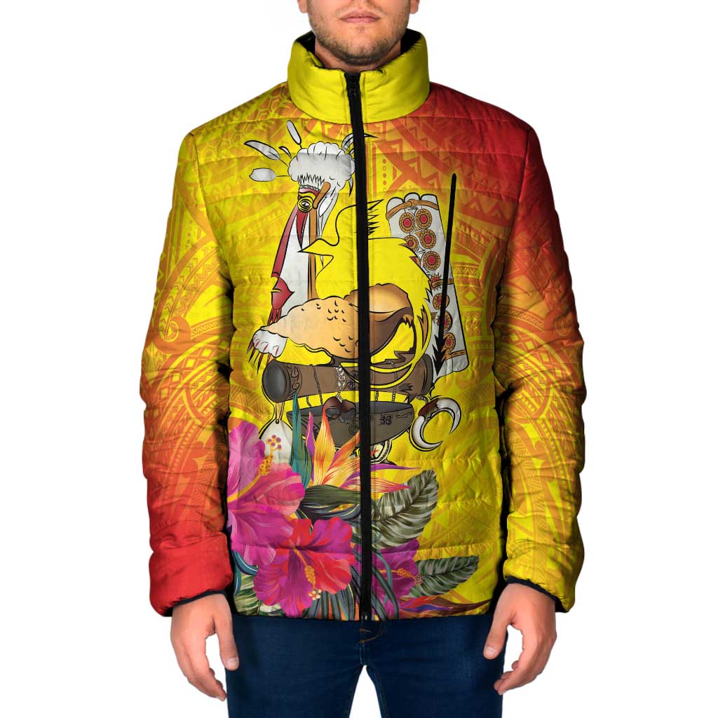 Papua New Guinea Cultural Tropical Flowers Padded Jacket LT9 Men Gold - Polynesian Pride