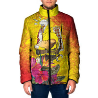 Papua New Guinea Cultural Tropical Flowers Padded Jacket LT9 Men Gold - Polynesian Pride