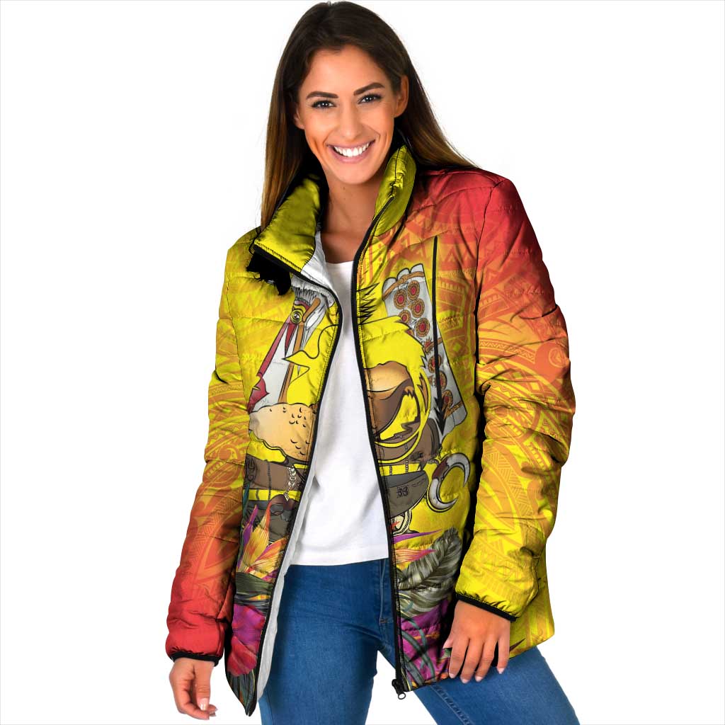 Papua New Guinea Cultural Tropical Flowers Padded Jacket LT9 Women Gold - Polynesian Pride