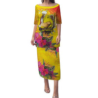 Papua New Guinea Cultural Tropical Flowers Puletasi LT9 Long Dress Gold - Polynesian Pride