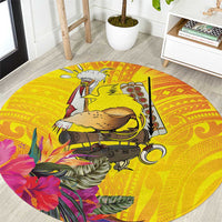 Papua New Guinea Cultural Tropical Flowers Round Carpet LT9 Gold - Polynesian Pride