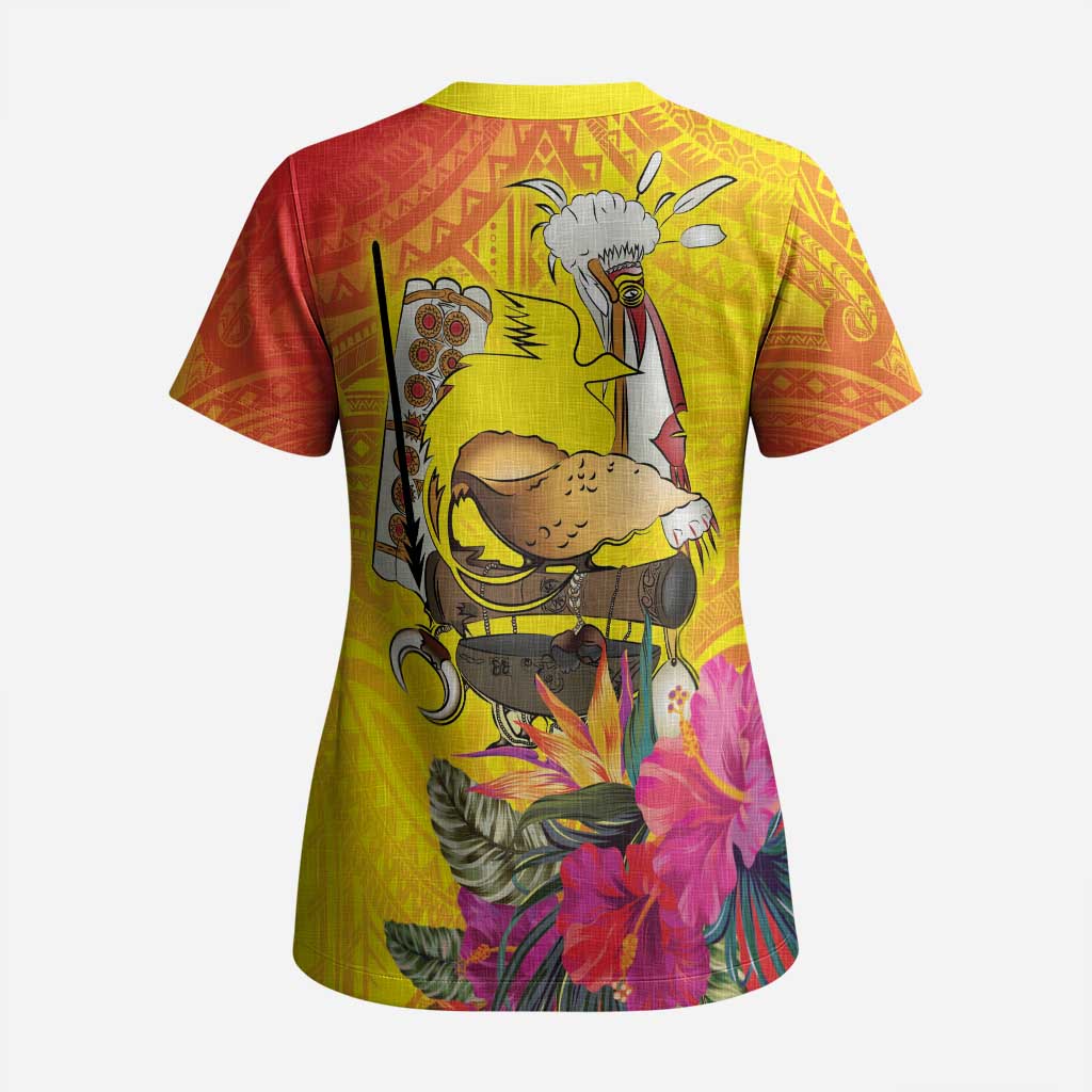 Papua New Guinea Cultural Tropical Flowers Scrub Top LT9 - Polynesian Pride